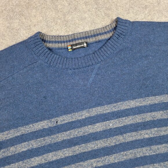 Smartwool Striped Crewneck Sweater Mens Large Blue Nylon Merino Wool - Picture 2 of 13